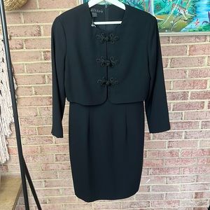 MariAnna Vintage Black Chinese Toggle Lined Midi Dress Women's 6